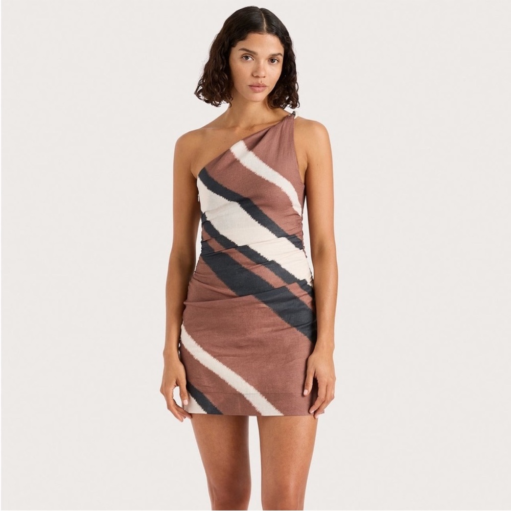 Faithfull the Brand Marga Gathered Linen Mini dress in future stripe